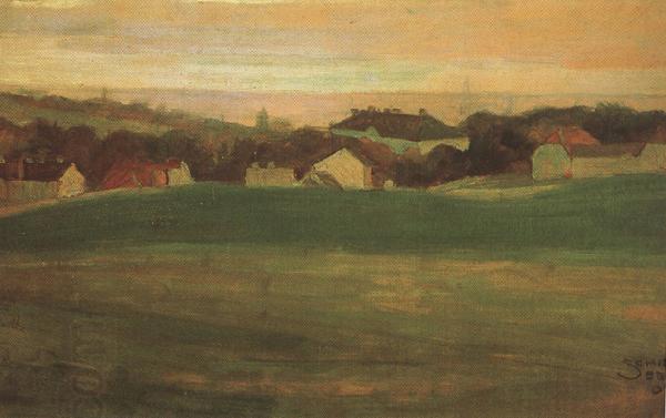 Egon Schiele Meadow with Village in Background II (mk12) China oil painting art